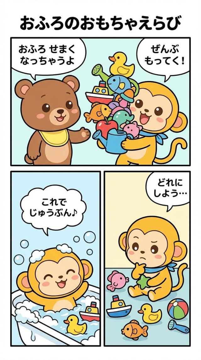 Four-Panel Manga Prompt: Choosing Bath Toys — output