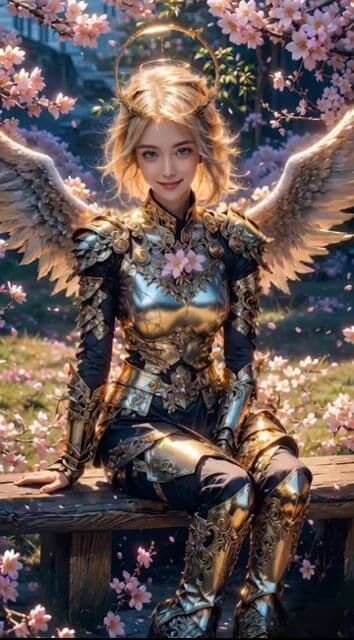 Angel Warrior in Cherry Blossom Garden Video Prompt — cover
