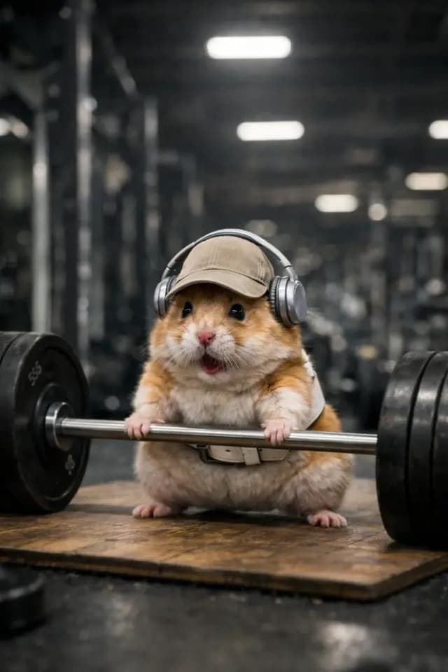 Game Asset - Cinematic Hamster Deadlift Video Prompt — output