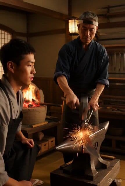 Video prompt for a traditional Japanese katana shop scene — cover