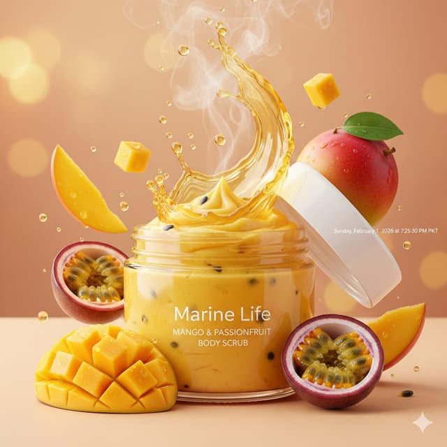 E-commerce Main Image - Luxury Mango Body Scrub Product Image and Video Prompts — output