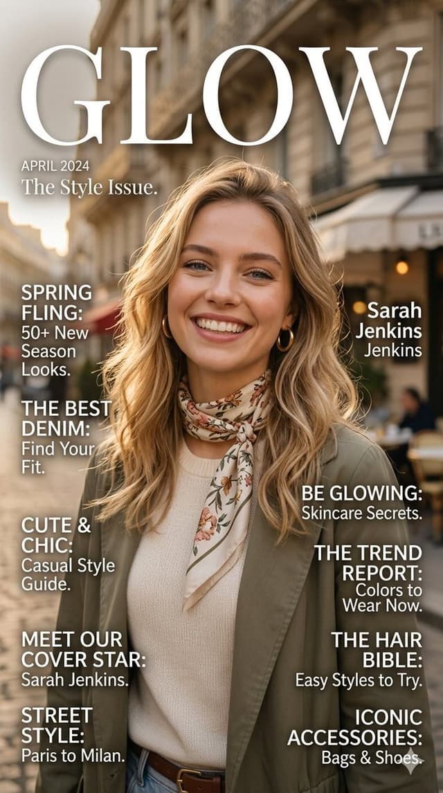 Product Marketing - Glow Fashion Magazine Cover Prompt — output