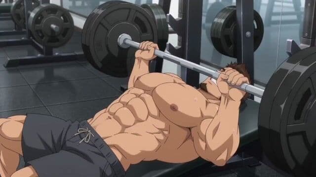 Muscular Man Bench Pressing in Gym — cover