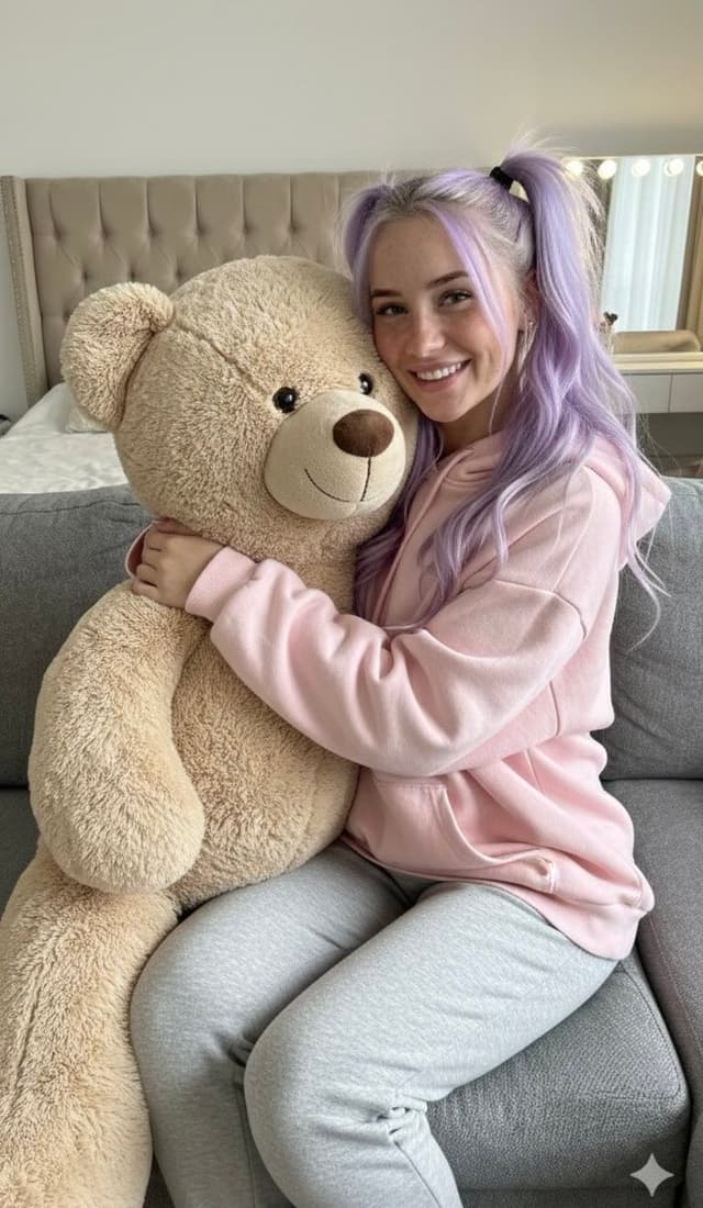 Cozy Candid Snapshot with Giant Teddy Bear Prompt — output