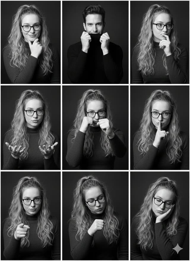 Black and White Studio Portrait Collage (3x3 Grid) — output