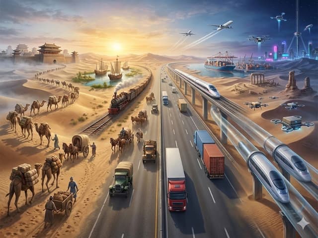 Hyper-realistic Transportation Evolution Panoramic Landscape Prompt — output