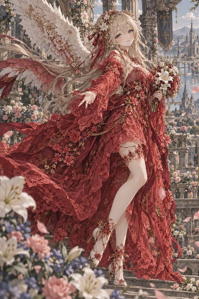 Social Media Post - Crimson Angel Princess in Floral Cathedral — output