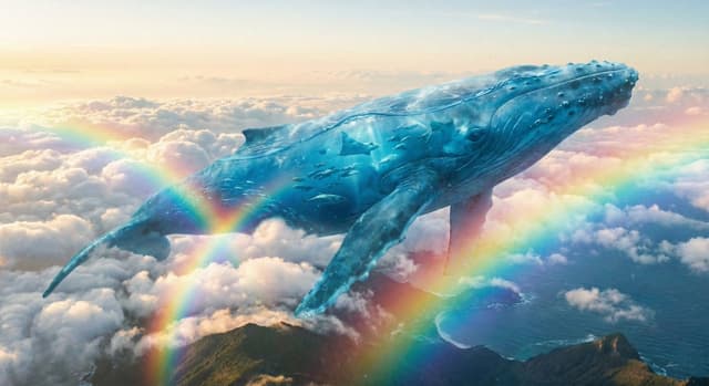 Translucent seawater whale in the clouds — output