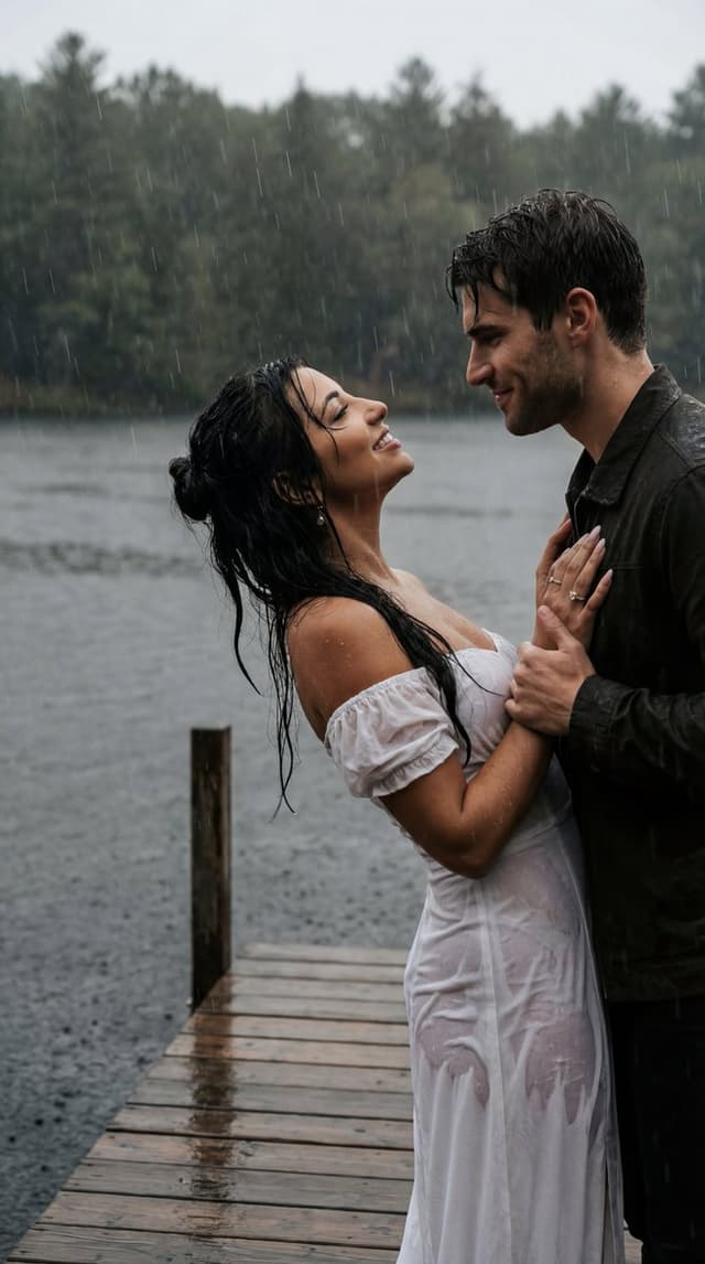 Cinematic Rainy Lakeside Couple Scene Prompt (Reference Lock) — output