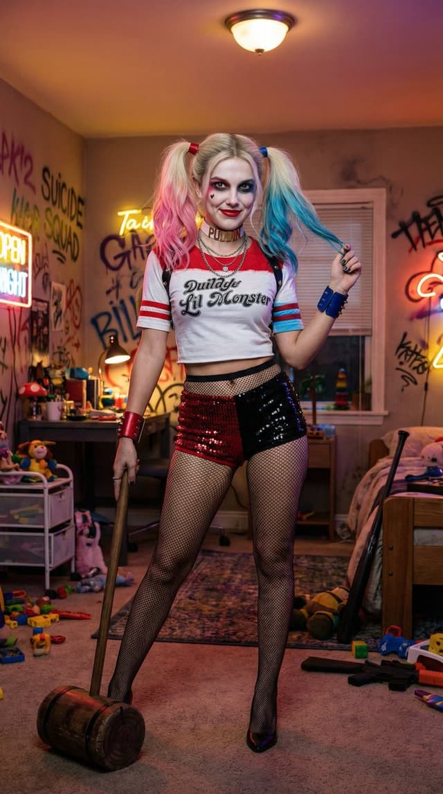 Game Asset - Voluptuous Harley Quinn Cosplay Portrait Prompt — output
