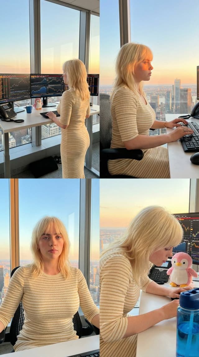 YouTube Thumbnail - Four-Panel Trading Workspace Lifestyle Collage at Sunset — output