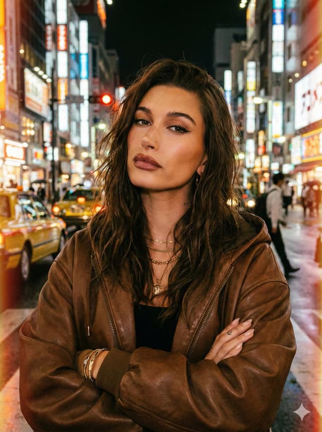 Moody Tokyo Night Street Portrait Prompt in JSON — output