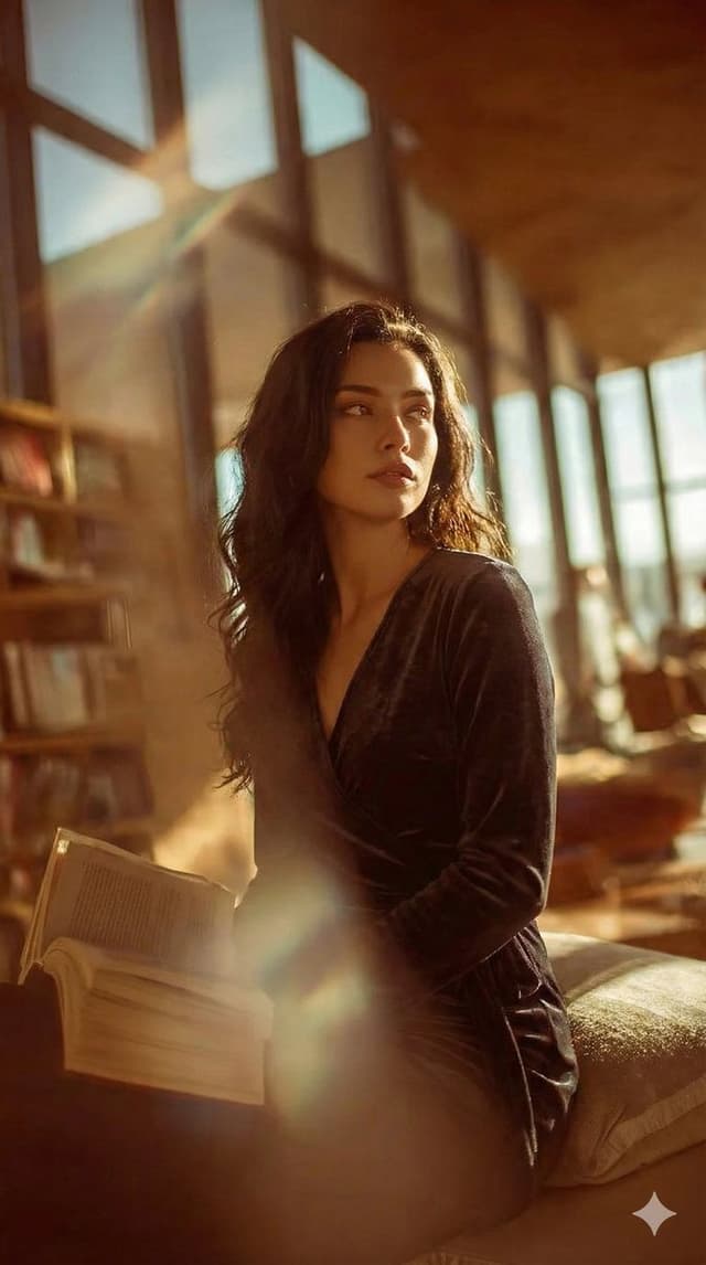 Cinematic Realism Portrait in a Library Loft — output