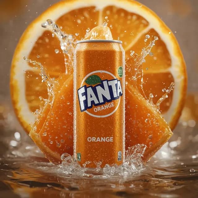 E-commerce Main Image - Hyper-realistic Fanta Orange Product Shot with Splash — output