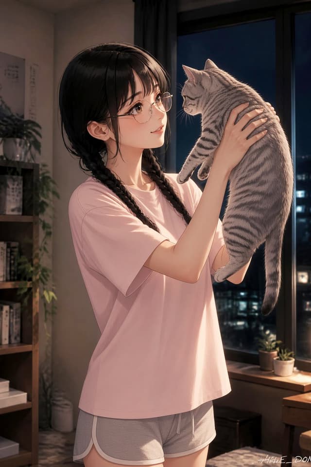 Comic / Storyboard - Anime Girl Holding Tabby Cat — output