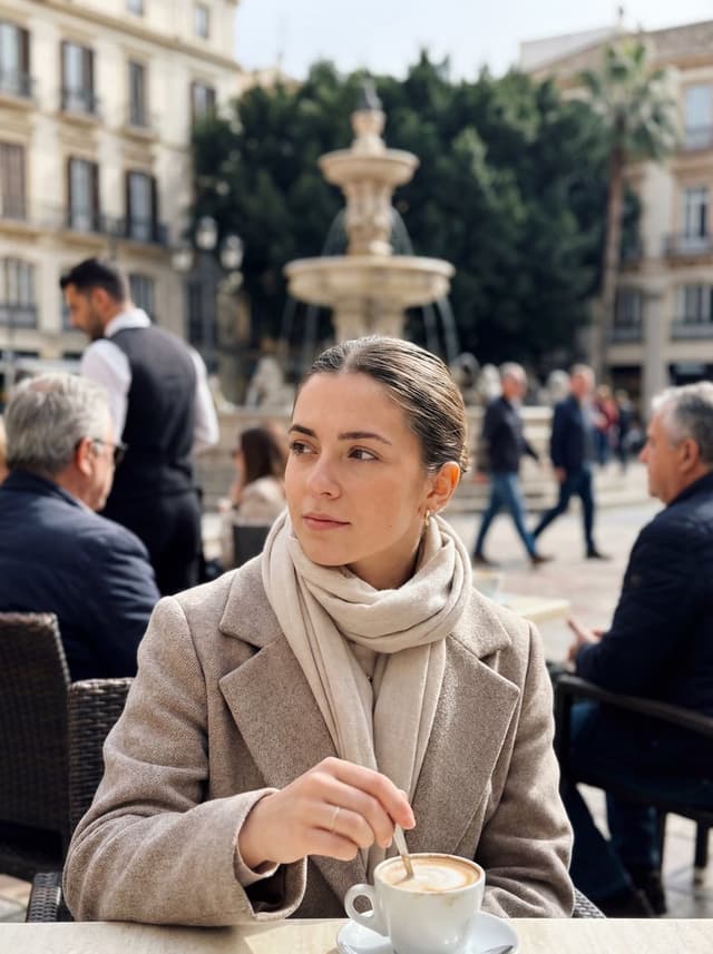 Photorealistic iPhone street café scene in Málaga — output