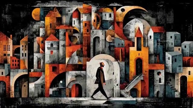 Surreal Geometric City Walk in Pablo Picasso Style — cover