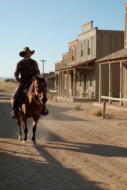 Video of a Grizzled Cowboy Entering a Western Town — cover