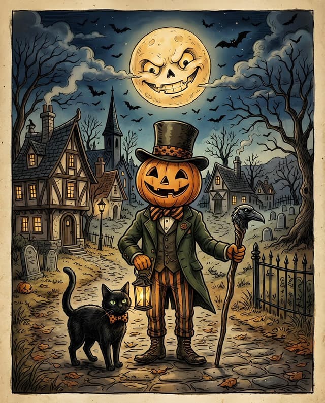 Comic / Storyboard - Whimsical Vintage Halloween Illustration — output