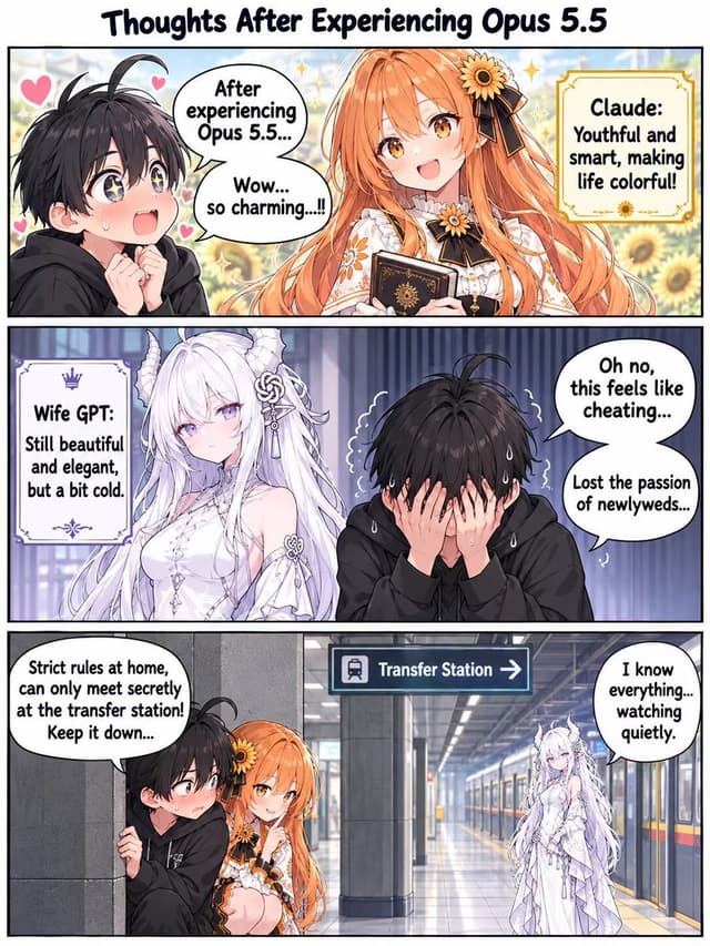 Comic / Storyboard - Opus 5.5 vs Wife GPT Comic Strip — output