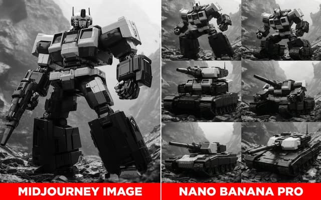 Comic / Storyboard - Transformer Robot to Tank Transition Prompt — output
