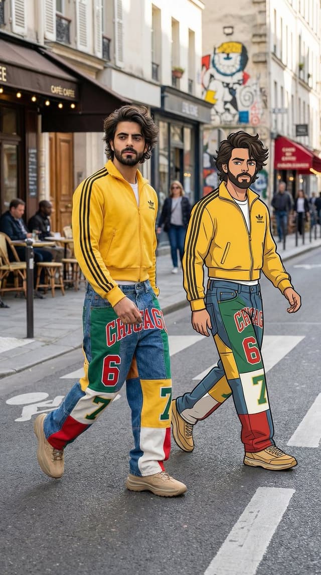 Mixed Media Y2K Street Style with Cartoon Companion — output