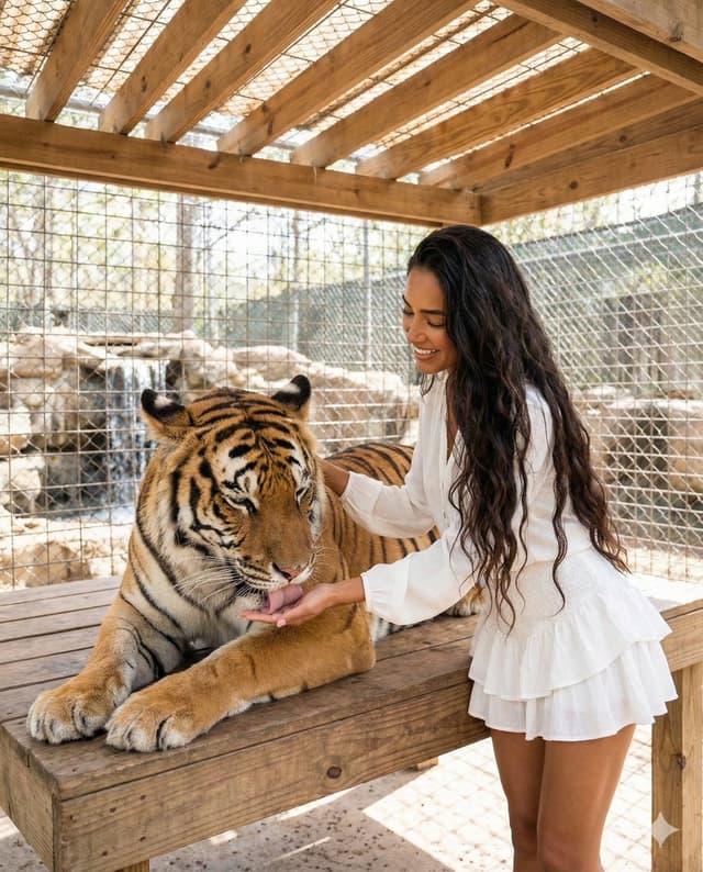 Woman Interacting with Bengal Tiger in Sanctuary — output