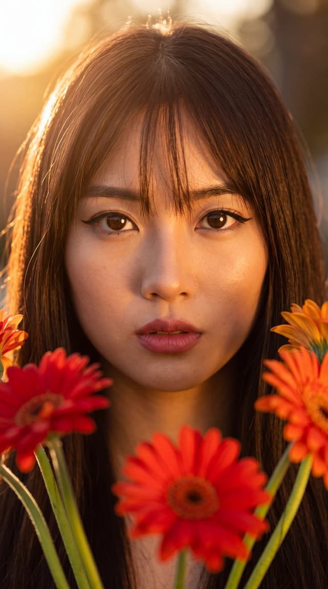 Profile / Avatar - East Asian Woman with Gerbera Flowers — output