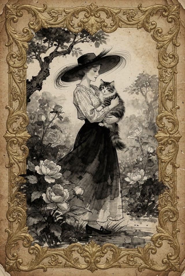 Vintage Victorian Lady with Cat Illustration — cover