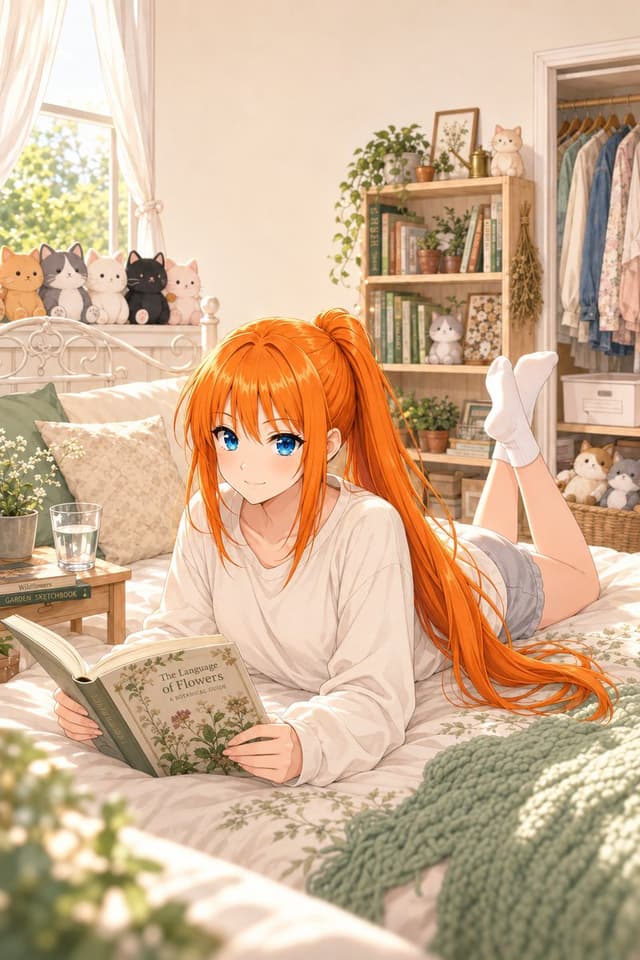 Social Media Post - Sunlit Anime Bedroom Reading Scene — output