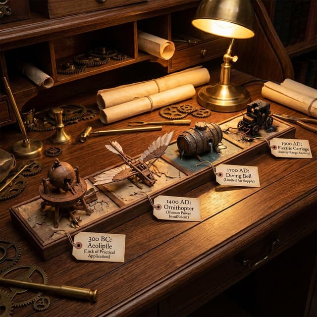 Infographic / Edu Visual - Steampunk Diorama of Failed Inventions Timeline — output
