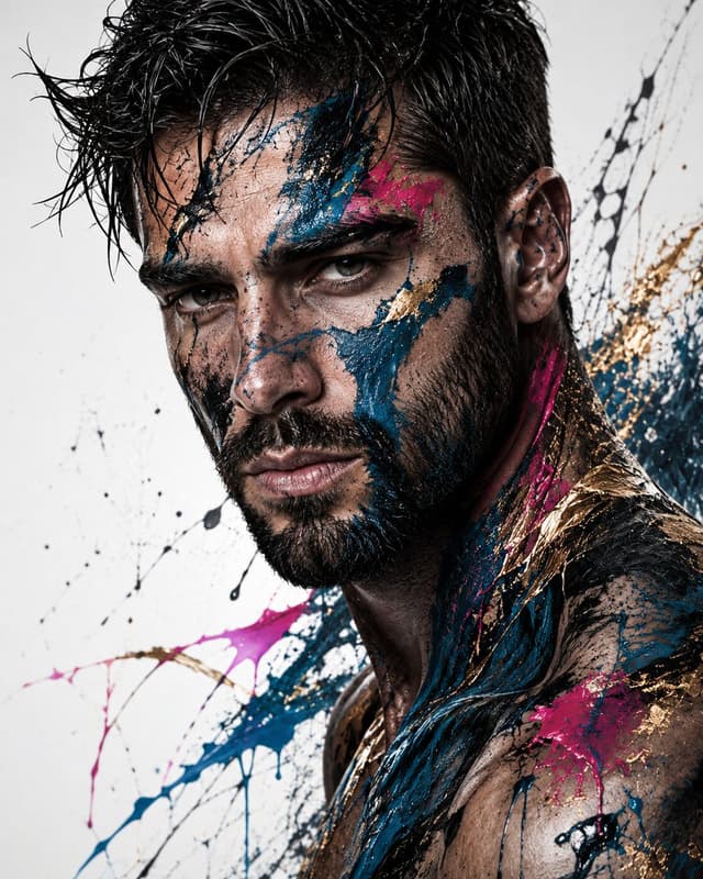 Product Marketing - Editorial Male Portrait with Paint Splashes — output