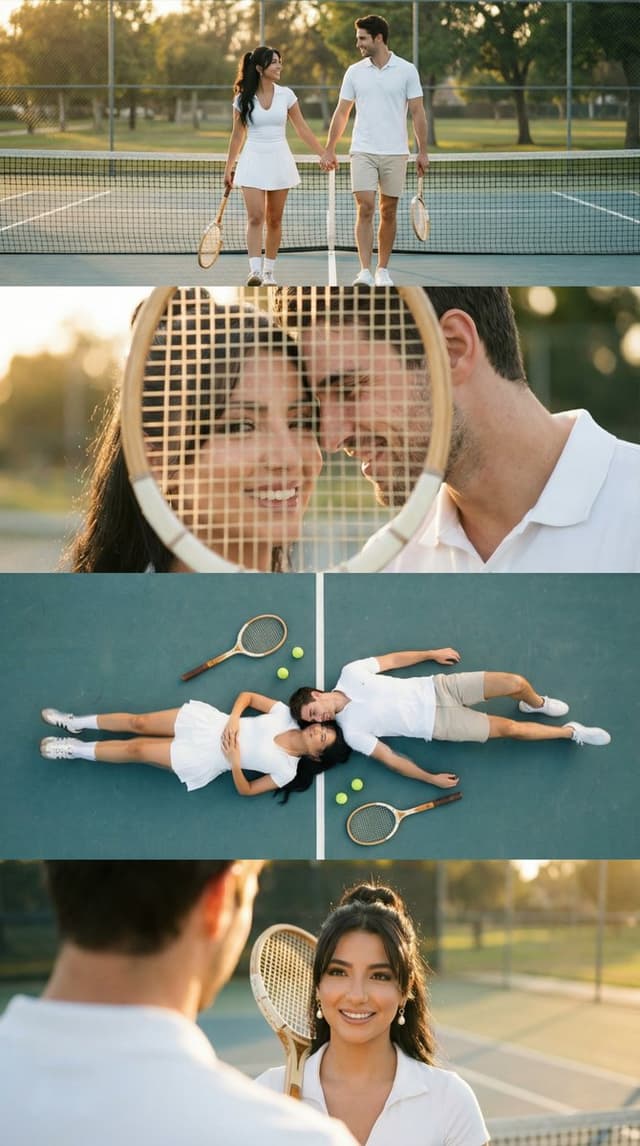 Comic / Storyboard - 4-Panel Tennis Couple Storyboard Prompt — output
