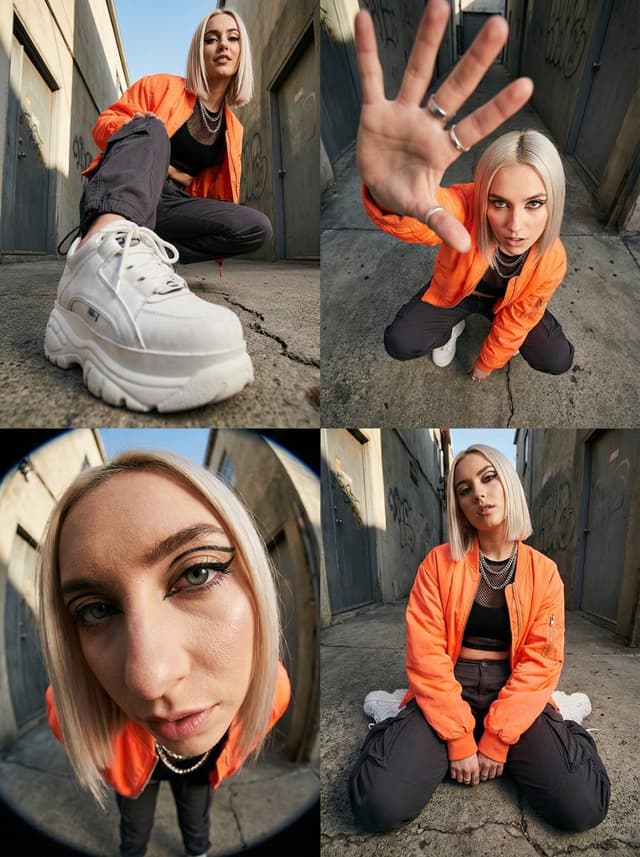 High-Fashion Streetwear Editorial with Forced Perspective — output