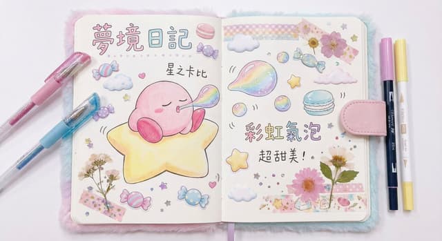 Dream diary with Kirby blowing bubbles — output