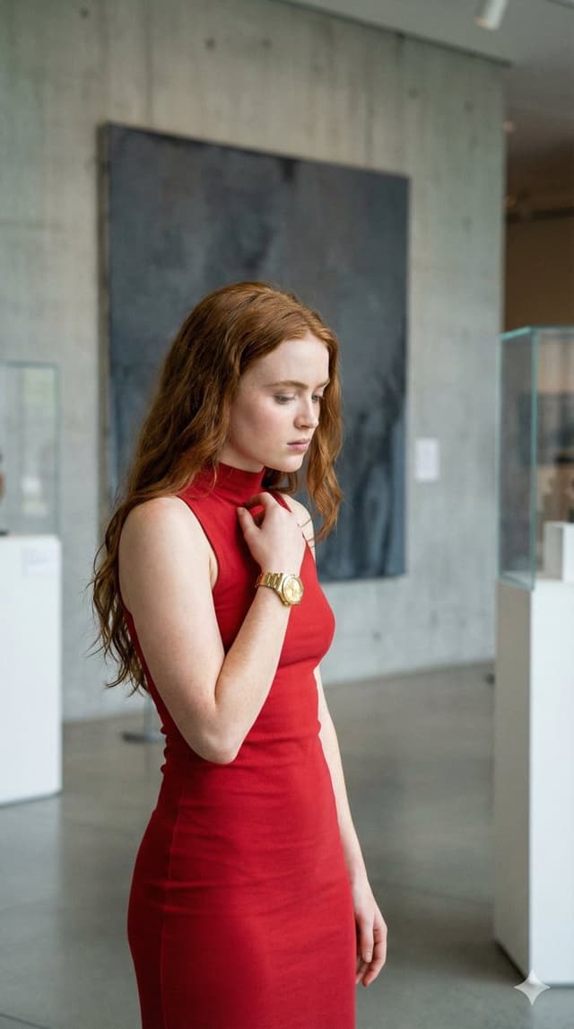 4K Candid Portrait of Sadie Sink in Red Dress Prompt — output