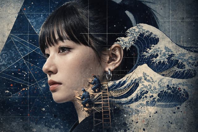 Photorealistic Portrait with Ukiyo-e and Industrial Fusion — output
