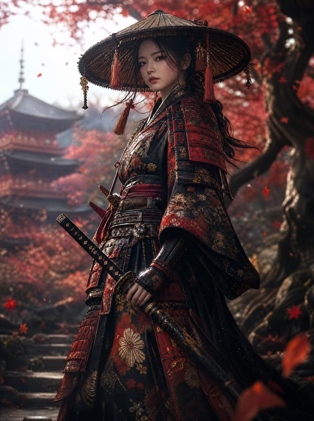Product Marketing - Autumn Female Samurai Portrait — output