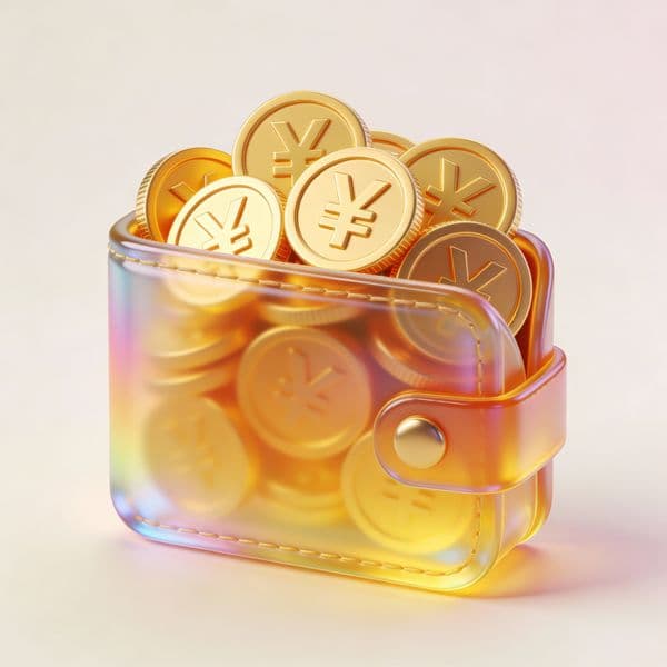 3D Glass Wallet and Coins Icon — output