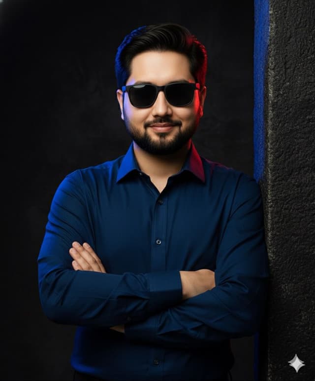 Cinematic studio portrait with moody lighting — output