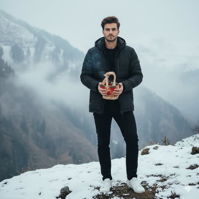 Moody Cinematic Portrait on Snowy Mountain Ridge — output