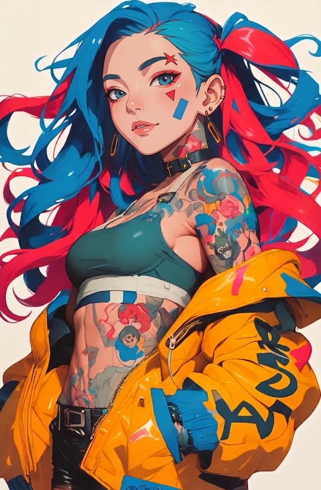 Game Asset - Punk Style Split-Dye Anime Woman — output