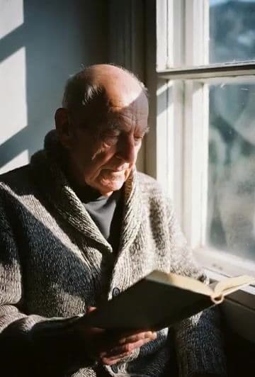 Contemplative video generation prompt: Man staring out a window — cover