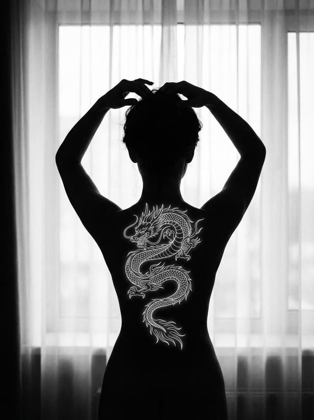 Fine-Art Silhouette with Glowing Dragon Tattoo — output