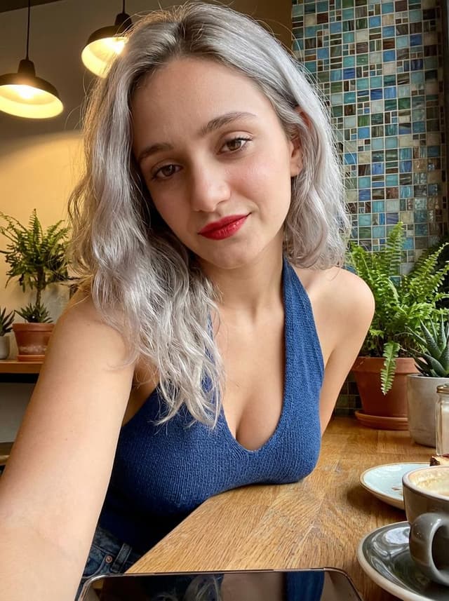 Profile / Avatar - Photorealistic Low-Angle Café Selfie — output