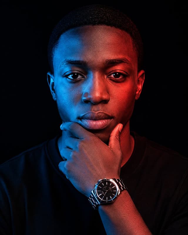 Profile / Avatar - Cinematic Red Blue Split-Light Portrait — output