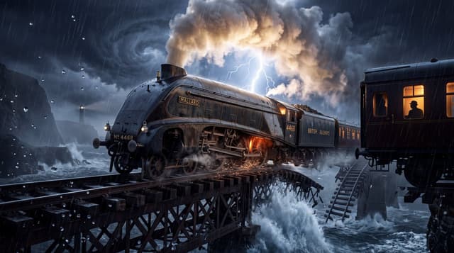 YouTube Thumbnail - Steam Locomotive Collapsing Bridge Storm — output