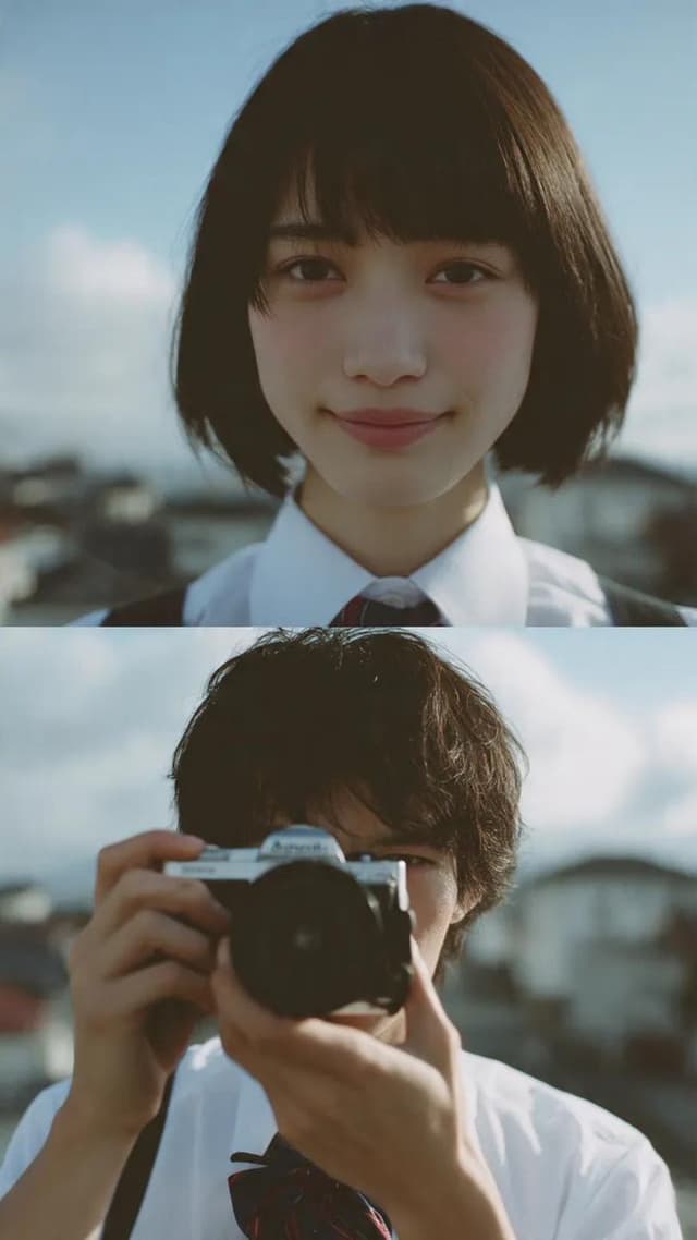 Comic / Storyboard - Cinematic diptych of teenagers on a rooftop — output