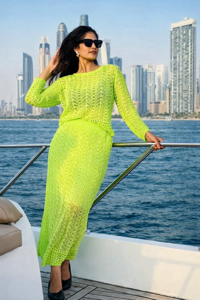 Lifestyle Portrait on Yacht in Neon Green Knitwear — output
