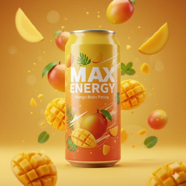 E-commerce Main Image - Photorealistic Mango Energy Drink Product Shot Prompt — output